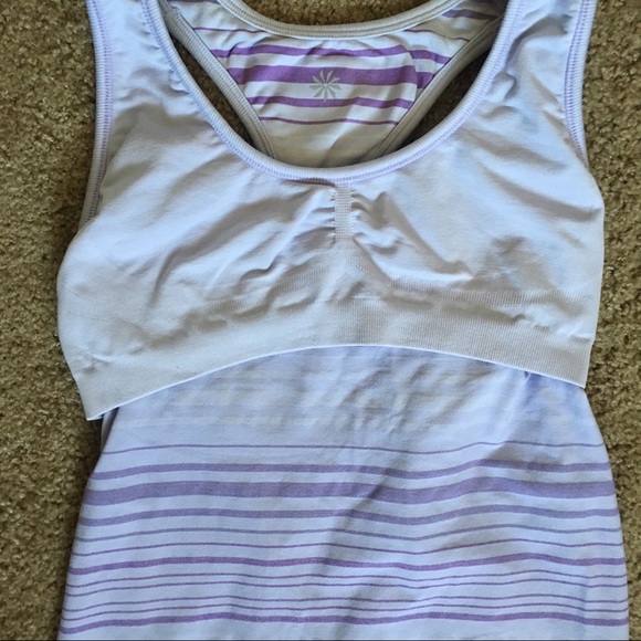 Athleta Rev Up Purple Racer back Tank Work out Medium M Built In Bra Stripes - Picture 3 of 5